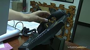 Pretty Brunette Secretary WRAPS Lips Around HARD Dick And MOANS Loudly