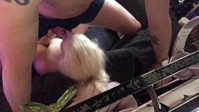 Blonde milf sucks cock then gets rough fucked in pussy and ass