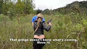 sex-crazed latina guerrillas having their way with captured male, sucking big cocks.