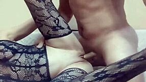 Is the beautiful wife fucking her husband in anal with stockings?