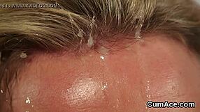 Cute lady gets facial as she serves multiple men oral sex