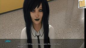 in the office, she has fun with the sexy blonde cheerleader