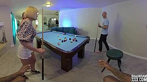 Strip bet leads to deepthroat and doggystyle with blonde and big cocks 😏