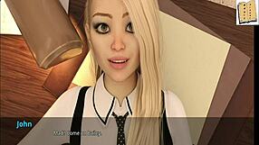 in the office, she has fun with the sexy blonde cheerleader