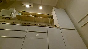 A gorgeous alive girlfriend strips naked in the kitchen during an acting audition and despite wearing just sun dress everything is visible