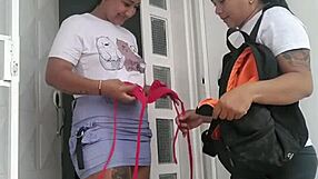 the thong seller gets so excited seeing me in them, caressing my ass, and we passionately kiss and pleasure each other