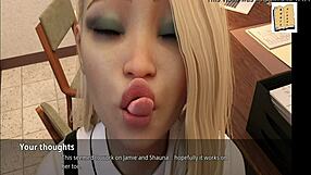 in the office, she has fun with the sexy blonde cheerleader