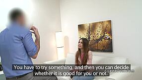 Can a small-tittied brunette seduce a fake agent?