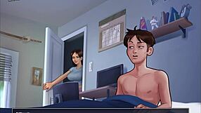 in summertime saga, she rides with big tits bouncing in cowgirl position