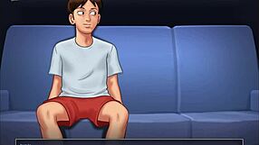 in summertime saga, she rides with big tits bouncing in cowgirl position