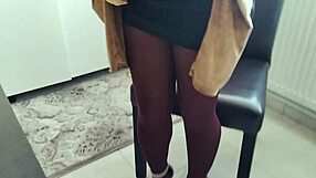 Look at this hot teen stripping pantyhose and playing with cock!