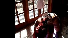 Naughty teen trains naked in window!