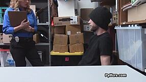 Lucky thief spies and fucks horny milf security guard