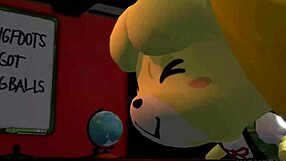 isabelle from animal crossing new leaf in a fun scene