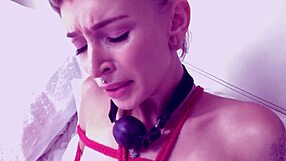 Bound Latina Bia Roman craves shaved lesbian bondage with natural tits and hairless skin.