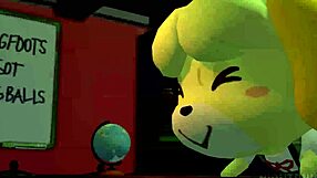 isabelle from animal crossing new leaf in a fun scene