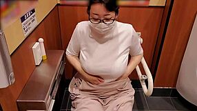 Japanese milf masturbates in store toilet during shopping, caught on selfie