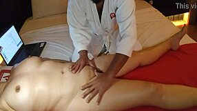 Amateur massages and masturbates her big shaved pussy in detailed close-up