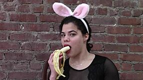 roxy enjoys her banana snack