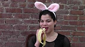 roxy enjoys her banana snack