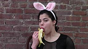 roxy enjoys her banana snack