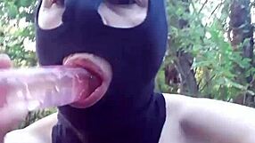 Slave girl masturbates in the forest