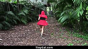 Young and skinny high school girl gets tricked into having sex with a caretaker man in halloween