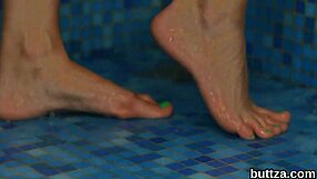 horny blonde babe masturbates solo on kitchen counter in vr