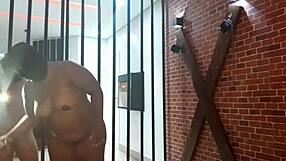 In the prison, i fuck my slave's big ass and pussy through the bars to orgasm