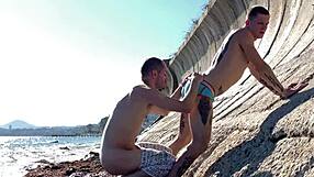 Two young men having unprotected sex on the beach as explicit content for their boyfriend’s eyes only