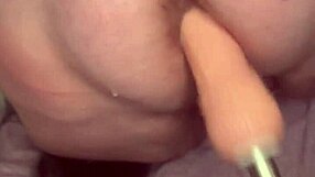 Amateur brunette stretches ass with machine for first time