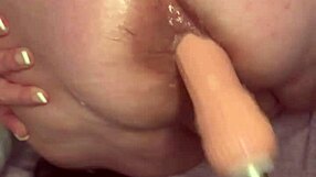 Amateur brunette stretches ass with machine for first time