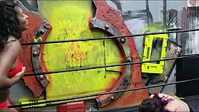 French Ebony Big Tits Clash in Interracial Wrestling