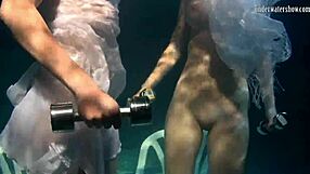 Russian teens Polcharova and Siskina rub each other naked and then become sperm shower