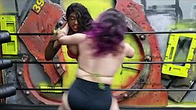 French Ebony Big Tits Clash in Interracial Wrestling