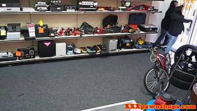 amateur gets doggystyled in hidden pawnshop back