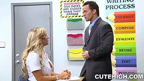 A beautiful young lady puts her teacher on the spot