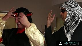 hey, check this nurumassage with a lucky guy and dirty blonde american masseuses in a harem!