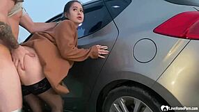 Picked up babe gets fucked by the car