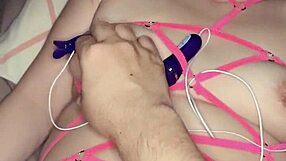 my wife tries new costume with ball gag for fun. she teases and plays solo at home.