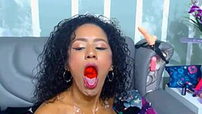 curly teen messing with her panties on webcam