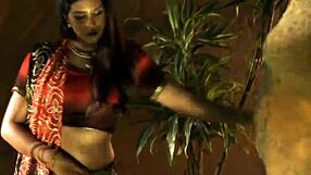 Exotic lover mystery dancer performs solo on stage.