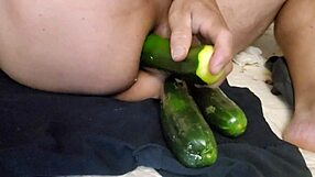 Watch green zucchini stretch my tight asshole wide
