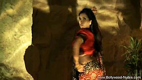 Exotic lover mystery dancer performs solo on stage.