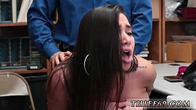 Pierced teen cop gets creampie during uniform theft