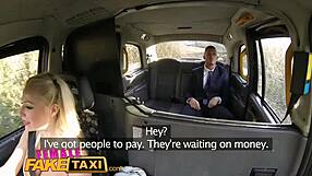 Office worker surprised by blonde cabbie in fake taxi