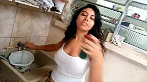 sarah rosa prepares for horny cleaning with big tits and ass