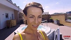 Hot outdoor jacuzzi features milf in cowgirl riding, pov blowjob, and brunette sex.