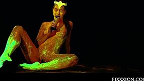 is that glow-in-the-dark dildo inside your shaved pussy?