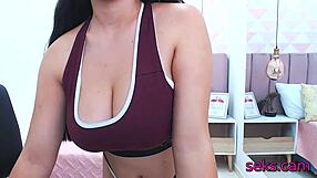 Horny big tit amateur plays on webcam